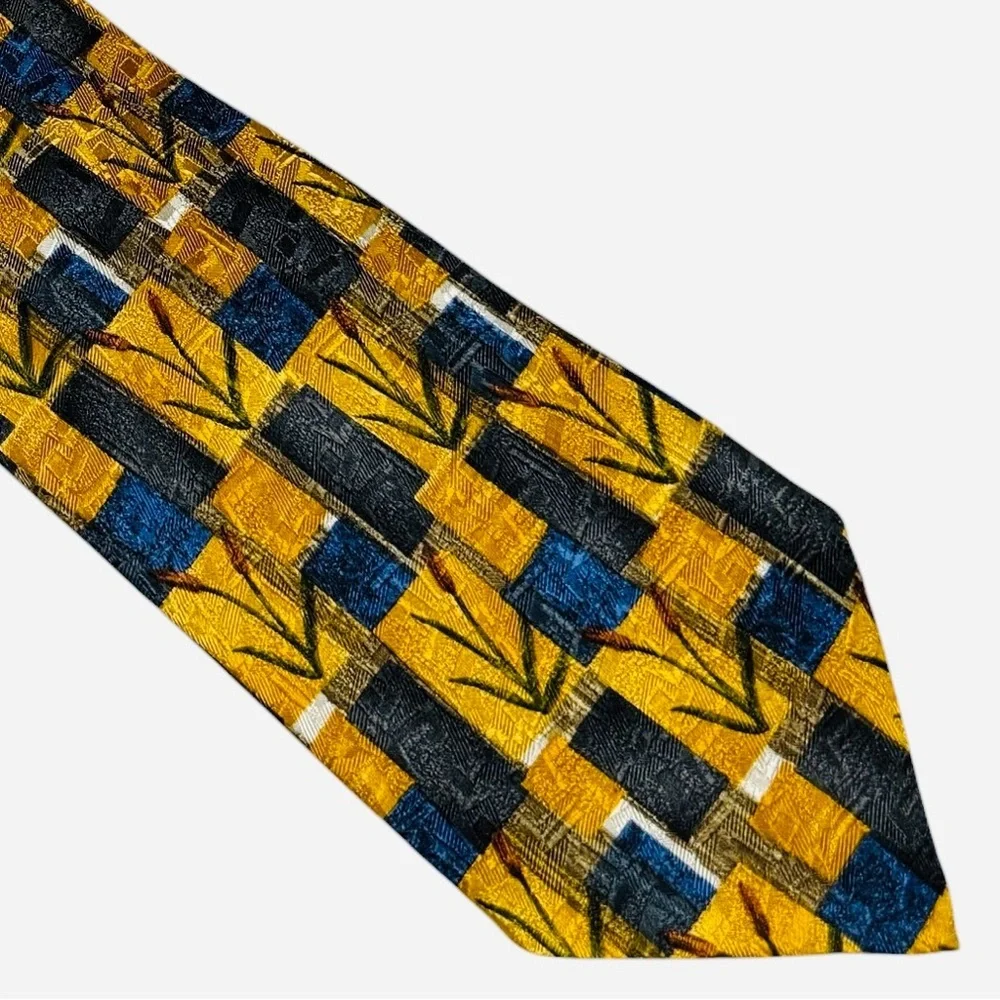 Ermenegildo Zegna Tie Silk Italy Made Cat Tail Prairie Formal Event Gold Nature